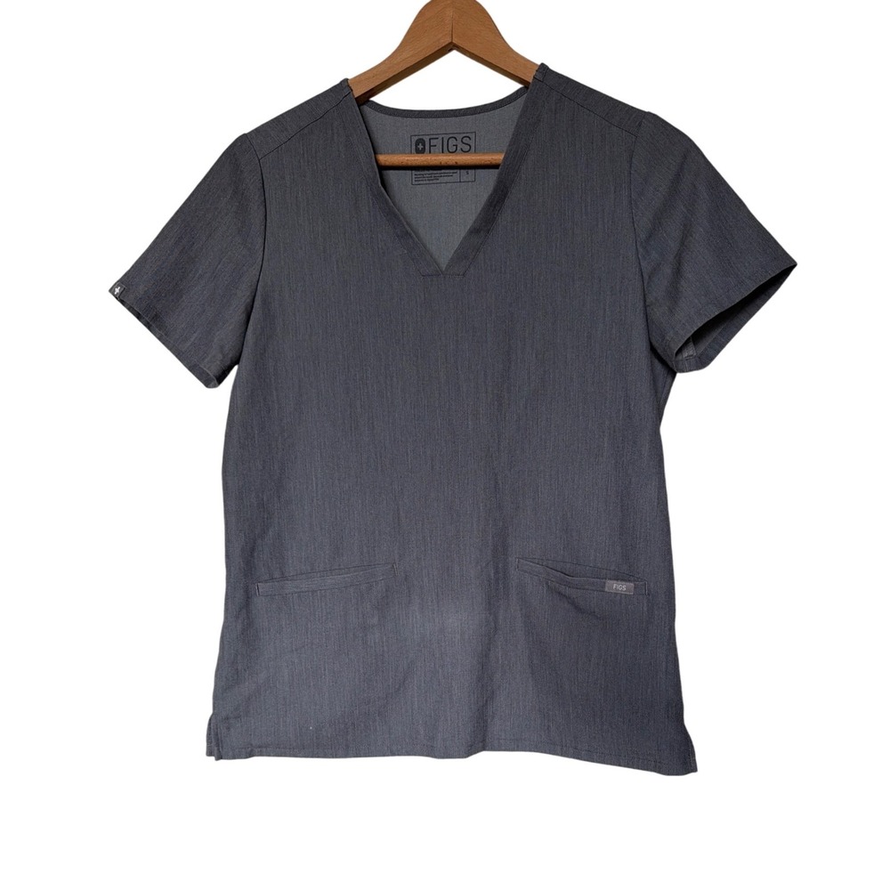 FIGS Womens Technical Collection Scrub Top Gray Short Sleeve V Neck Size S